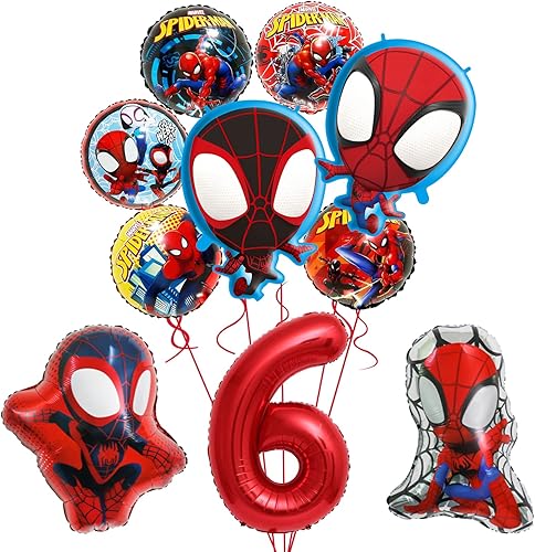 9 globos de aluminio de araña y sus increíbles amigos para decoración de fiesta de cumpleaños de superhéroes, ramo de globos de papel de aluminio de