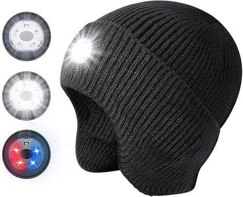 Gorro con luz y orejeras, recargable por USB, gorro de invierno con luces LED, regalo
