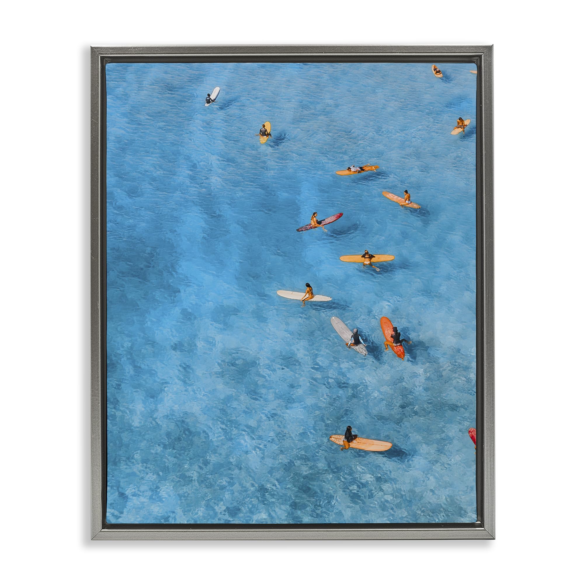 Stupell Industries Leisurely Surfers Ocean Waves 'Leisurely Surfers On Sea', Floating Frame Canvas Art, Gray, 25 X 31 Inches, Easy To Hang And Sturdy, Made In Usa, By Jesse Keith