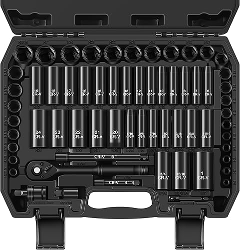Juego de 64 piezas de llaves de 38 pulgadas, SAE (516"-1") y métricas (0.236 in-0.945 in), profundas y superficiales, llave de trinquete de 72