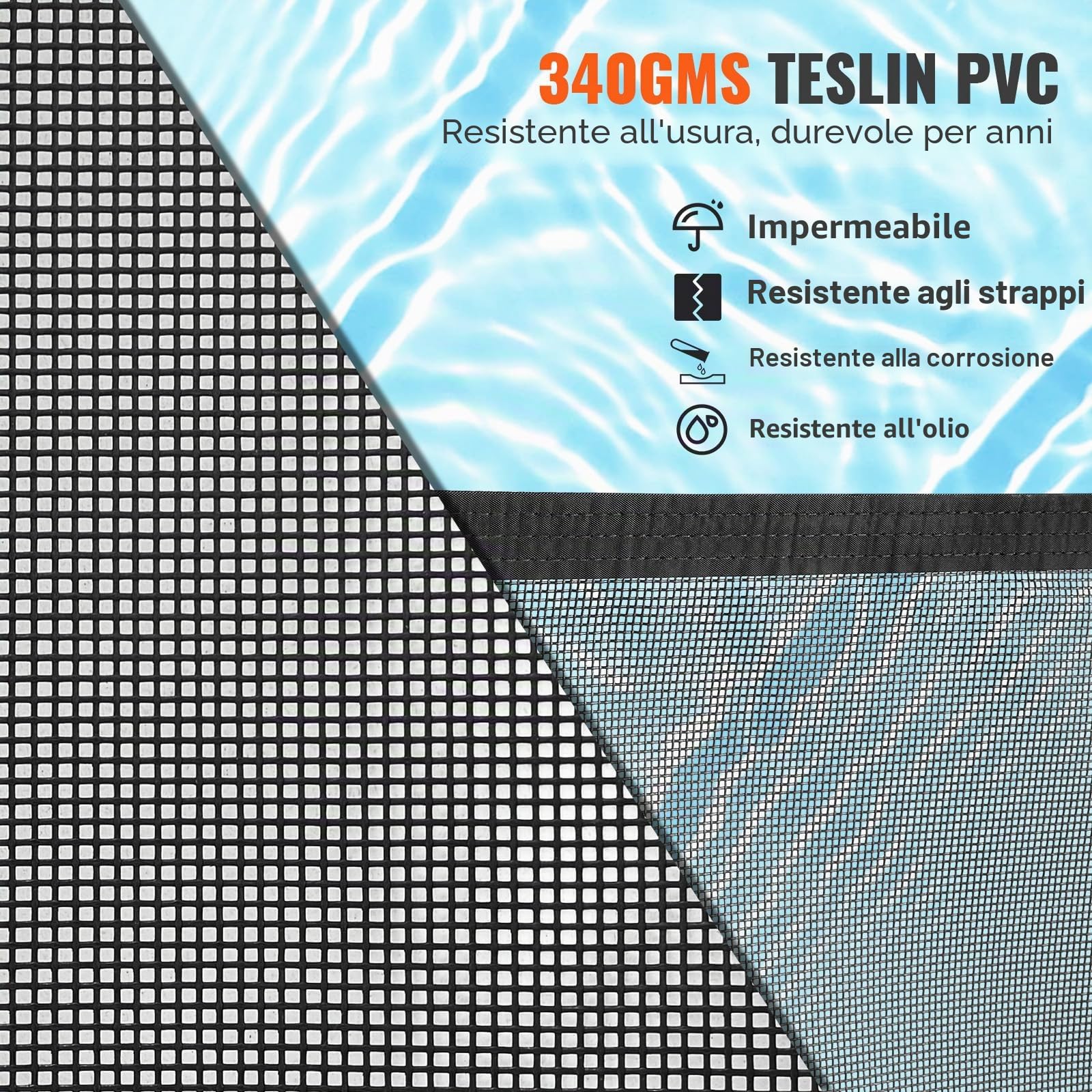 VEVOR Recinzione per Piscina, Recinzione per Piscina, Recinzione per Piscina di Sicurezza per Bambini Rimovibile, Recinzione per Piscina in PVC Teslin da 340 g Protegge Animali Domestici