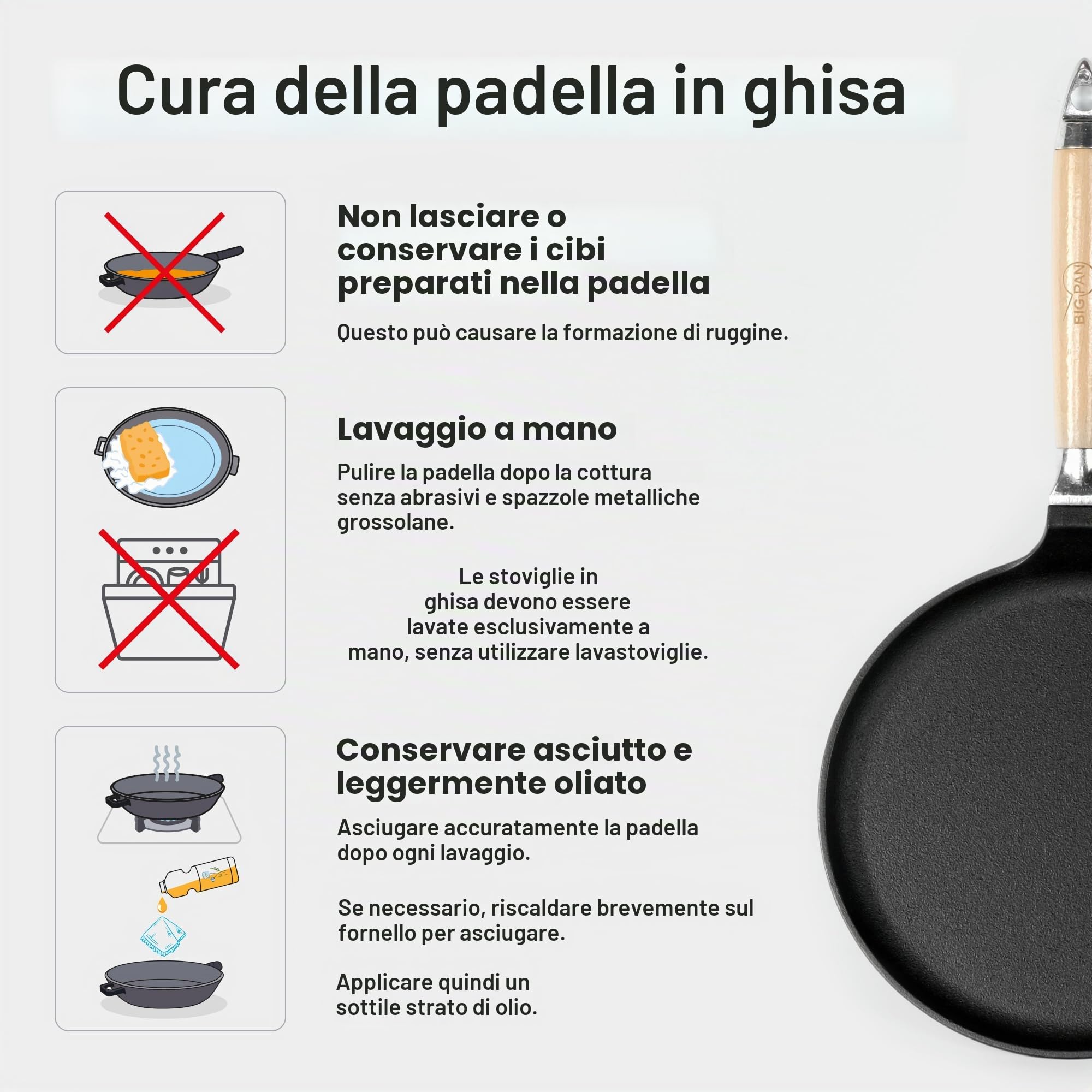 4BIG.fun Padella per pancake, Ø 24 cm, in ghisa per crepes/frittelle, padella per omlette, padella per frittelle, padella per crêpes, padella per crepe per tutti i piani cottura, con induzione