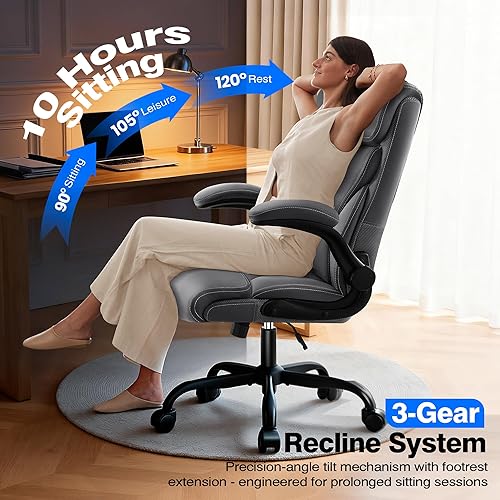 Miniatura 5 de Silla de oficina  Silla ejecutiva de escritorio cómoda transpirable con respaldo alto y soporte lumbar, silla ergonómica de cuero giratoria para