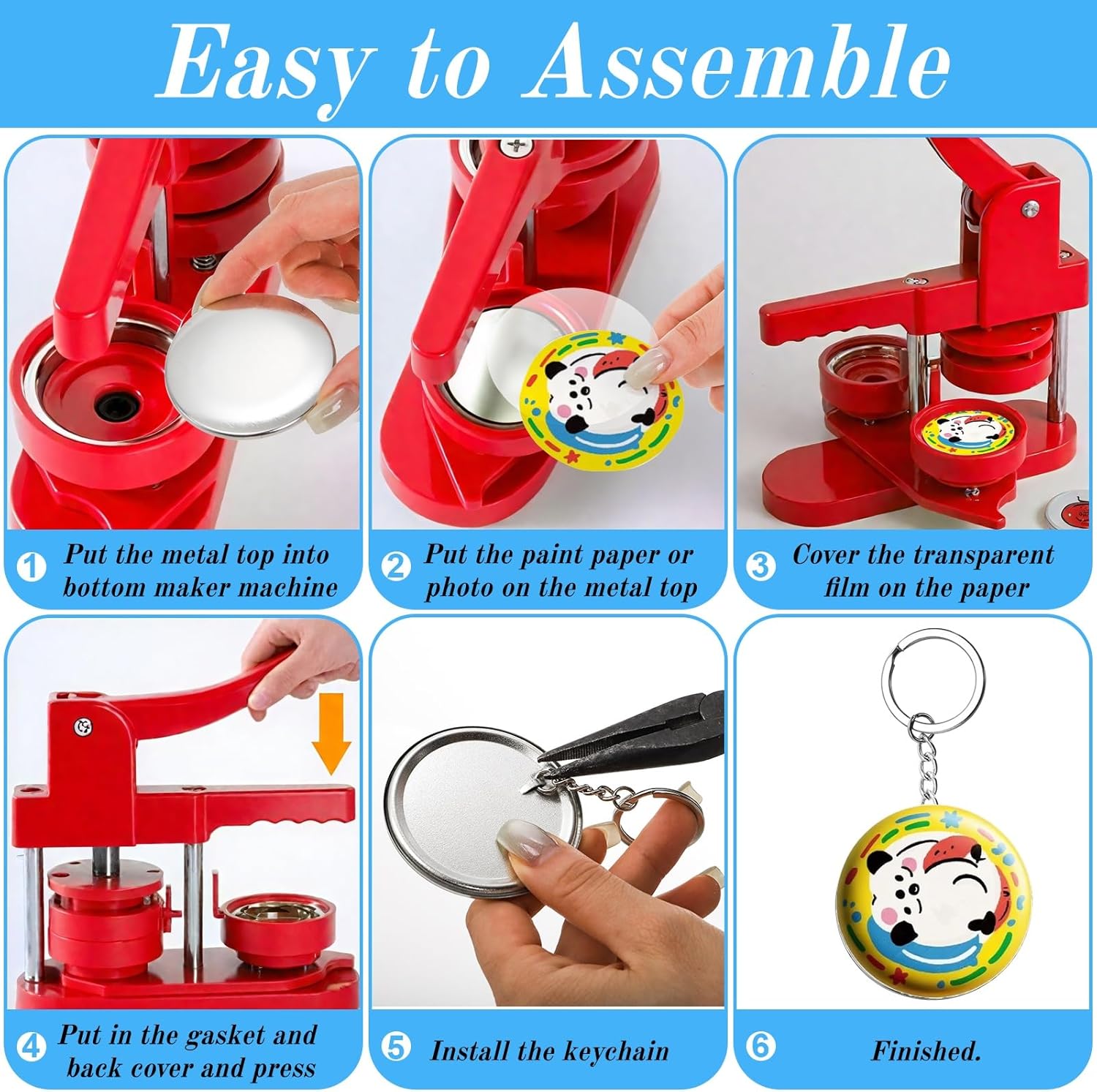 ZAVOOS 100 Pack Button Maker Keychain Supplies, 58 mm / 2.25 Inch Metal Keychain Making Kit for Button Maker Machine, Blank Badge Set with Metal Shell Back Cover, Plastic Film, Chain, Ring for DIY