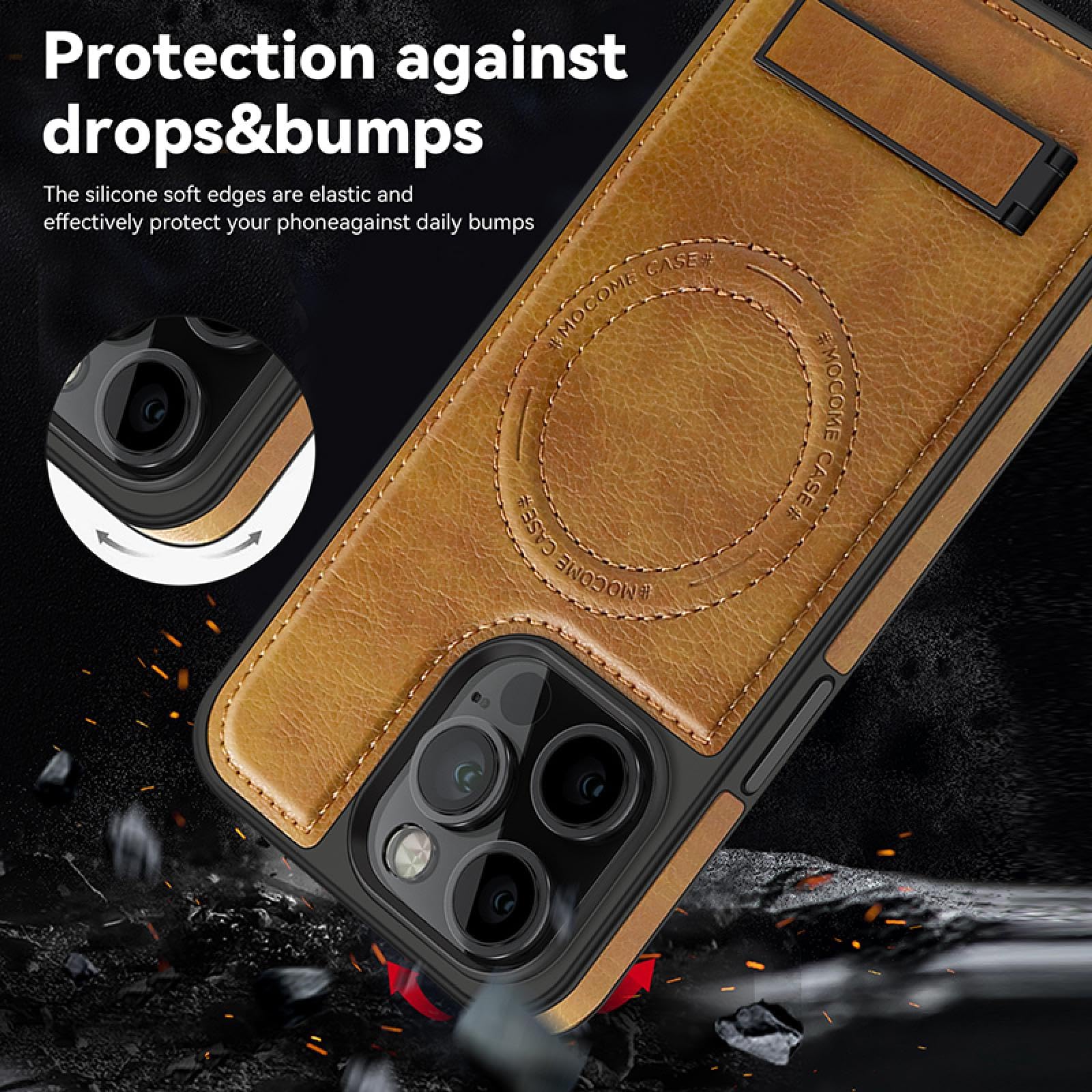 Für iPhone 15 Plus Magnetischer Metallhalter Stoßfeste Leder-Telefonhülle Stoßstangen-Rückseite (Für iPhone 15 Plus/Schwarz)