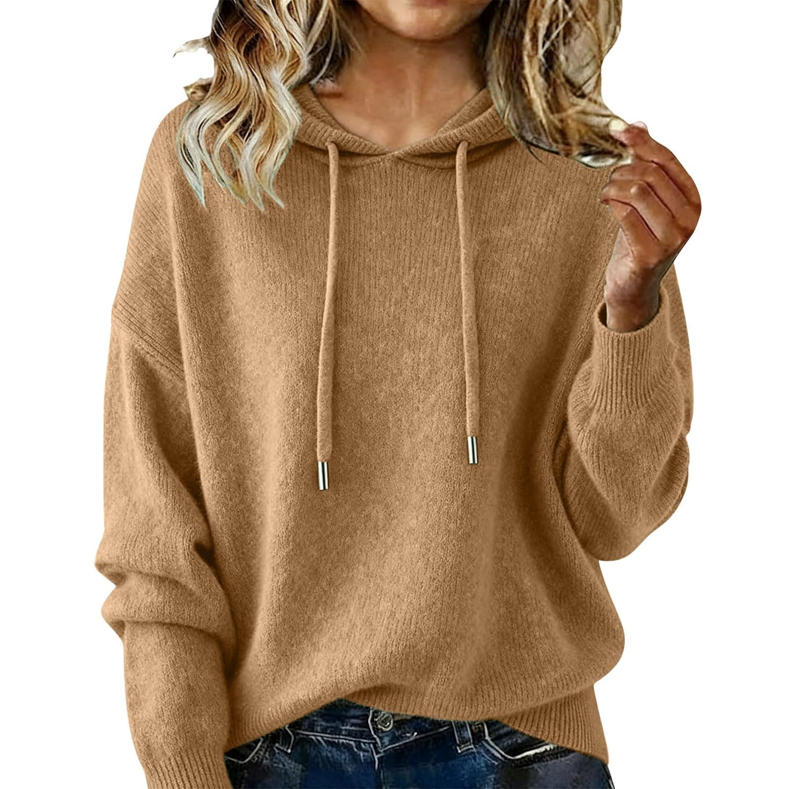 Womens Cashmere Blend Sweaters Cozy Crew Neck Pullover Knit Hoodie for Women Merino Wool Fall Winter Tops