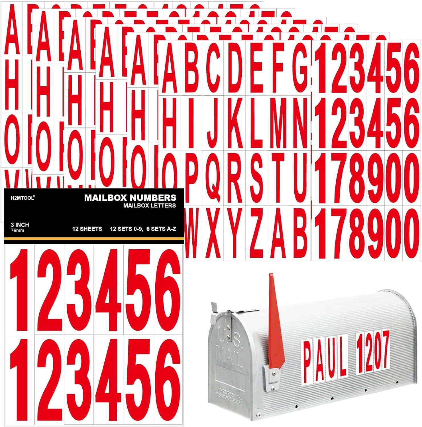 Mailbox Numbers for Outside, H2MTOOL 12 Sheets 3 inch 09 A