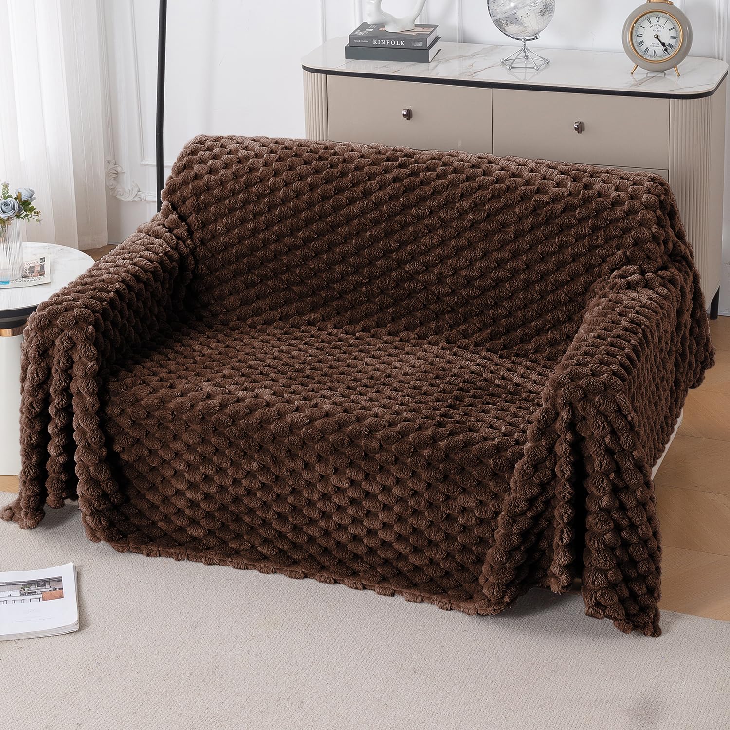 HOKIPO Luxury Premium Rabbit Wool Plush Fluffy Sofa Cover, Sofa Throw for 2 Seater Sofa, 180(D) x 250(L) cm, Dark Chocolate (AR-5074-DCHOC)-image-37