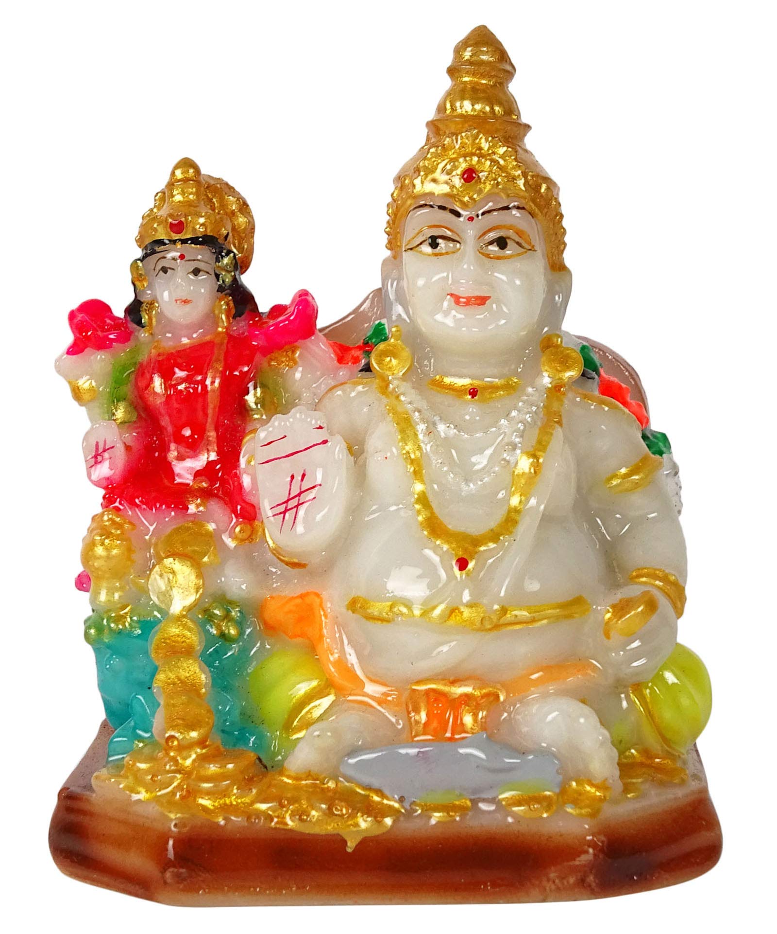 IBA Indianbeautifulart 9.5 cm Lord Lakshmi & Kuber Polyester Marble Statue Sculpted in Great Detail Idol for Car Dashboard Home Decor Gift