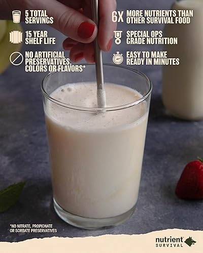Miniatura 2 de Nutrient Survival Batido de proteínas, vainilla cremosa (5 porciones individuales) proteína de suero en polvo, suministros de preparación
