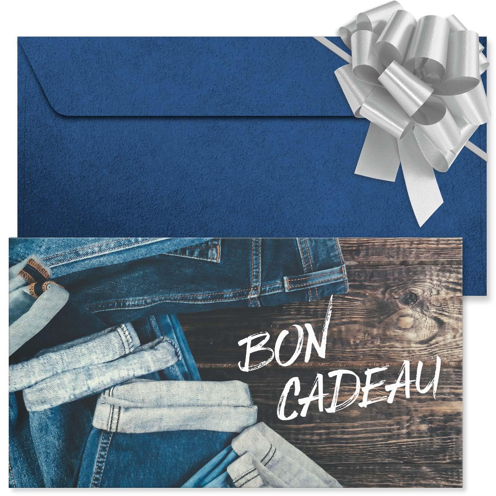 POS BON - 50 bons cadeaux à remplir avec enveloppe/nœud ruban - formulaires imprimés pour les magasins de mode FA1263F2-50-V1