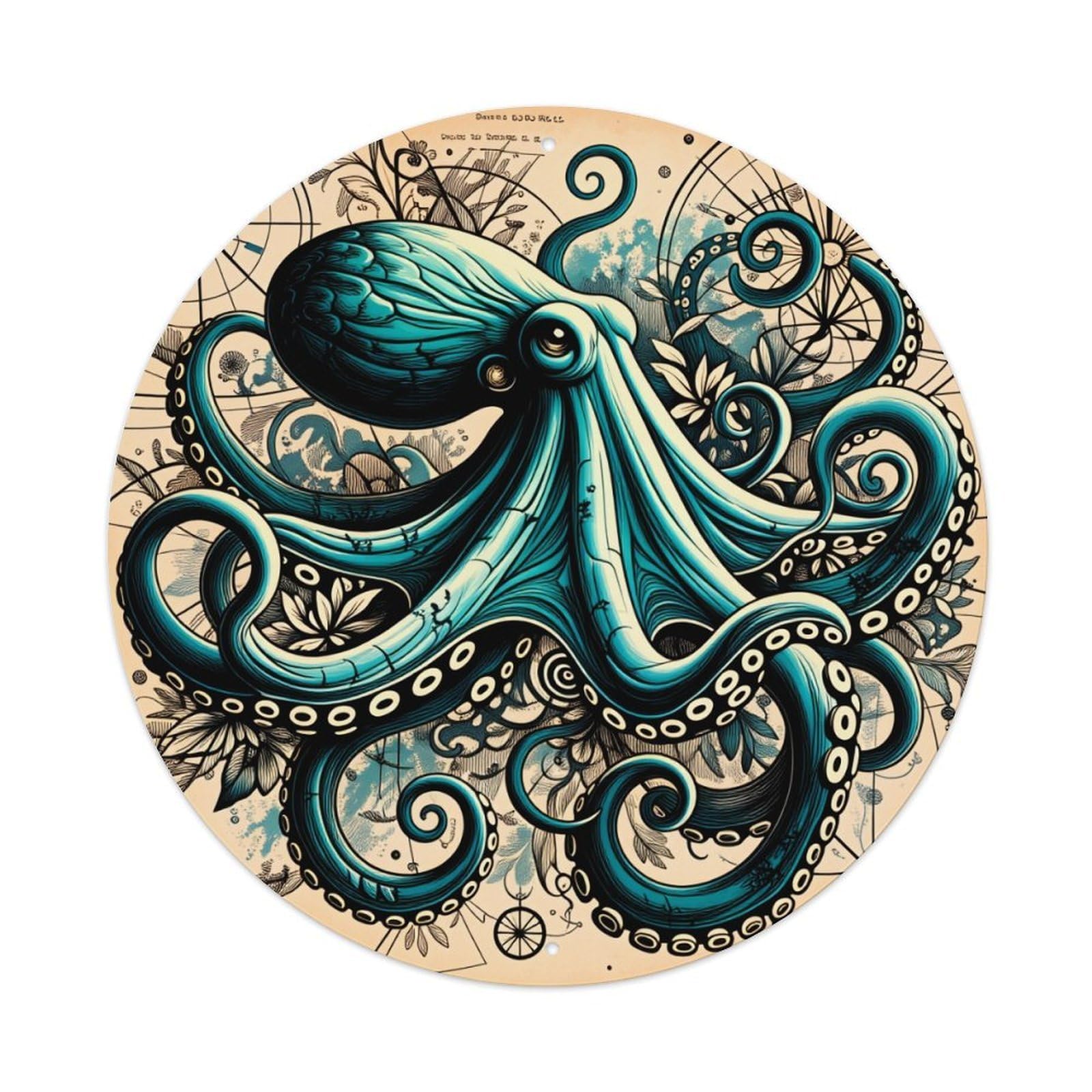 Octopus Artistic Pattern Design Print Metal Tin Sign Vintage Garden Bedroom Cafe Bar Man Cave Home Wall Decor Metal Poster 8x8 inches