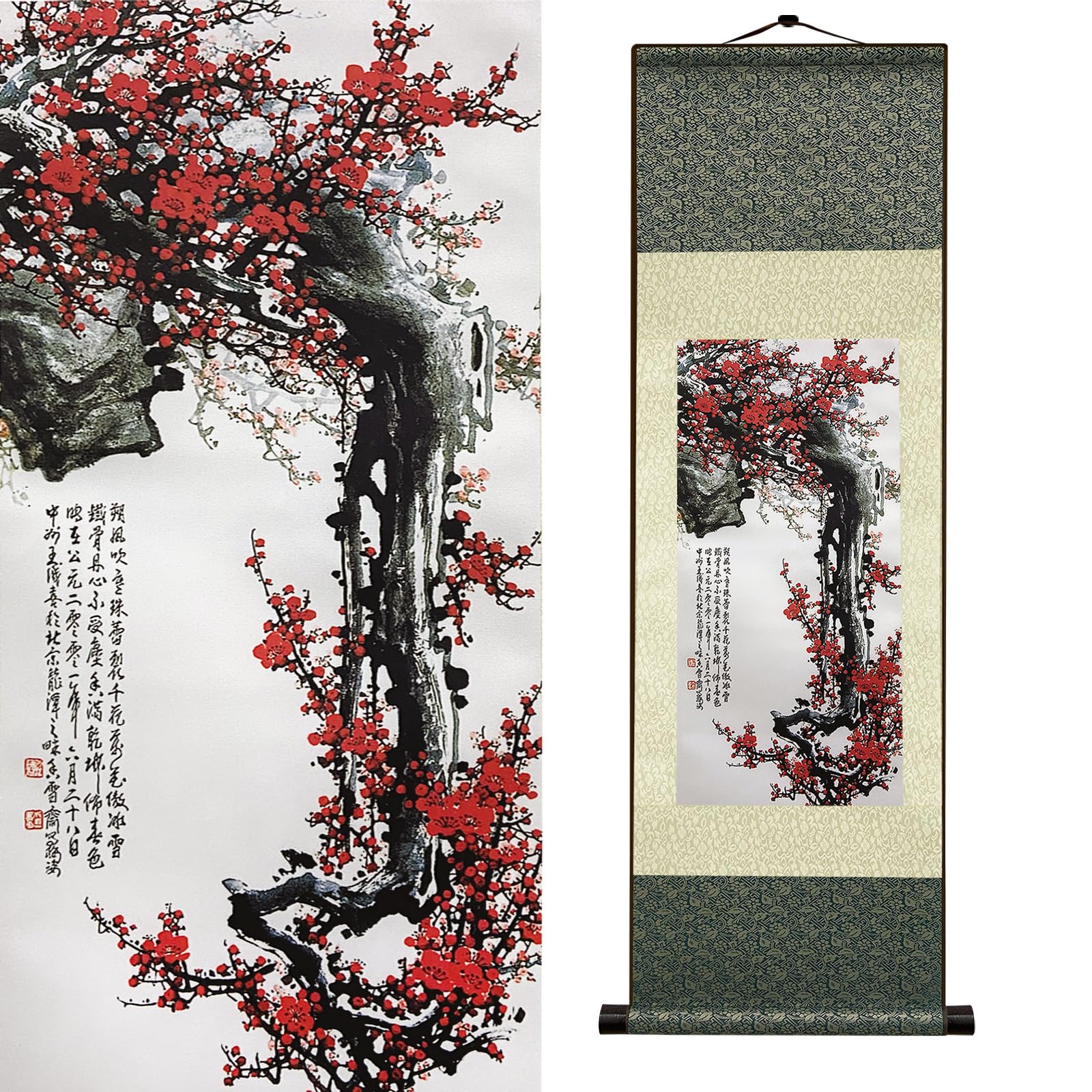 Newscz Hj-M002 Bedroom Wall Art Silk Scroll Flowers Plum Blossom Wall Painting Plum Blossoms Of Iron Will Wall Tapestry Asian Art House Decoration For Home Living Room Lounge Decor 36 By 12 In(Hj-M002)