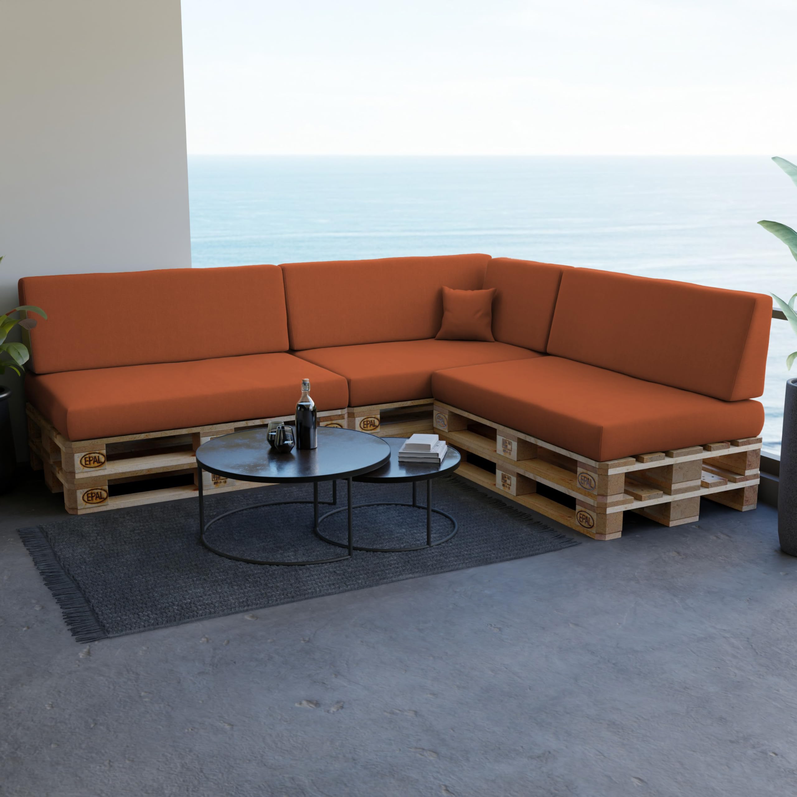 POKAR Euro Pallet Seating Set of 2: 1x seat cushion 120x80cm + 1x back cushion 120x40cm, cold foam, removable covers, Home Garden Furniture DIY, indoor outdoor pillow, without pallets, Beige — view 45