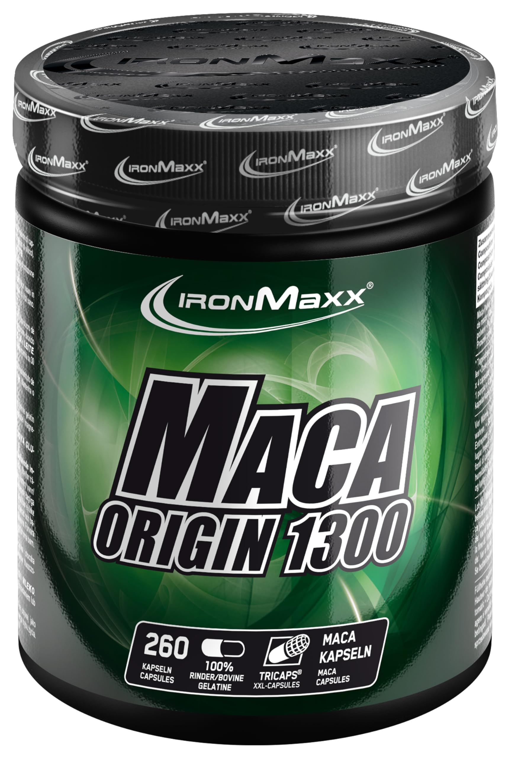 IronMaxx Maca Origin – Hochdosierte Maca Kapseln 260 Stück | 1300 mg Reiner Maca Extrakt aus Peru | Vegan, Pflanzlich & Premium Qualität