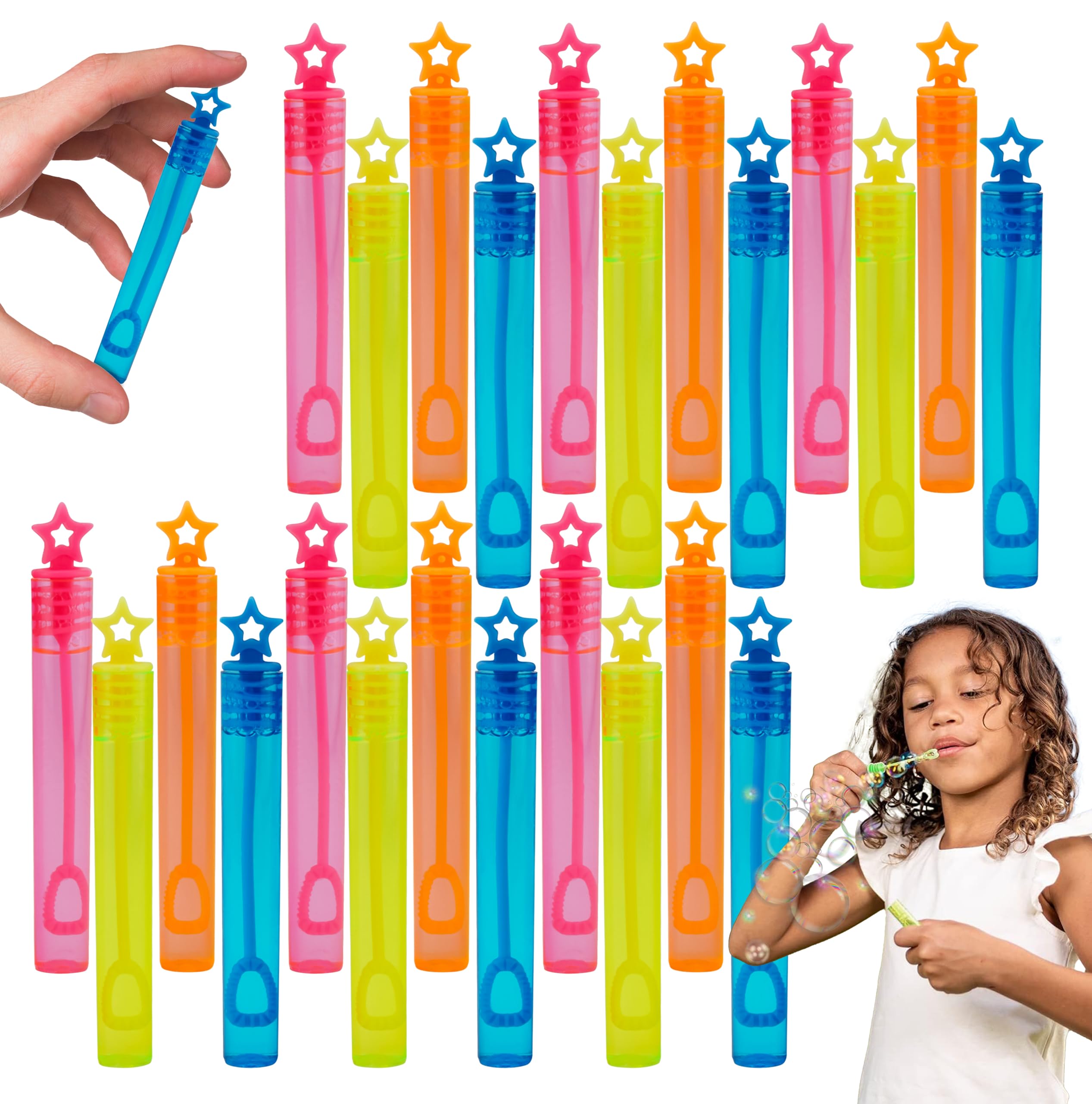24Pcs Mini Bubble Wands for Kids, Star Bubbles with 5ml of Bubble Mixture, Bubbles Party Bag Fillers, Bubble Blowing Pipe for Summer Outdoor Activities, Gift for Kids 3+