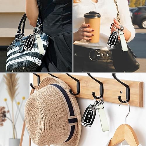 Miniatura 5 de Turcee Llavero de coche de fibra de carbono,Accesorios interiores automotrices Llaveros Llavero de cuero del coche,Accesorios de coche Llavero y