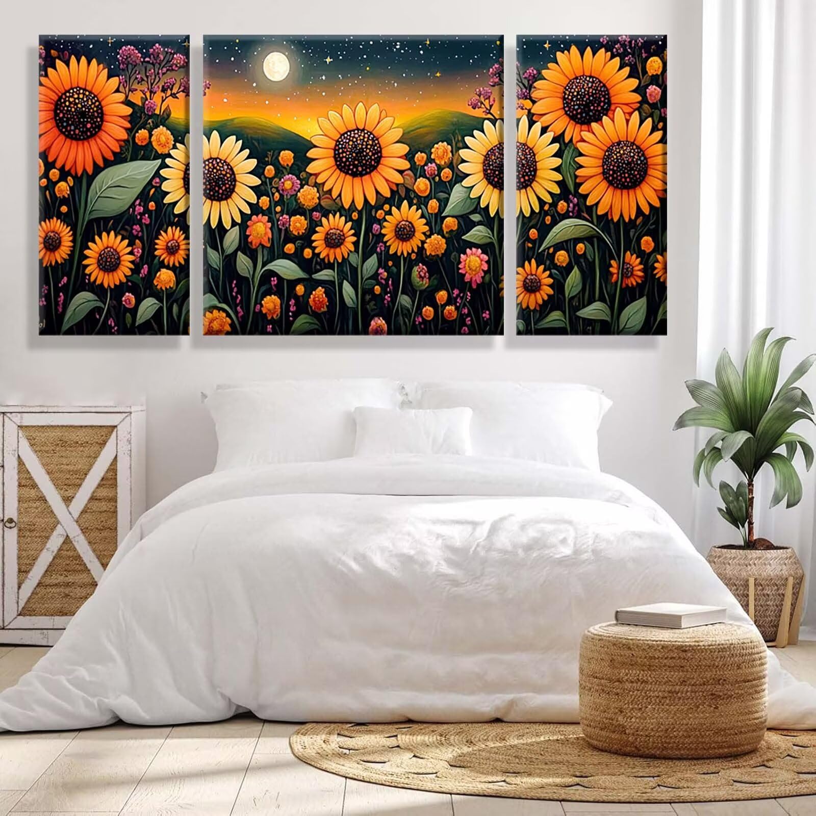 3 Pezzi Dipingere con i Numeri adulti, Paint by Numbers Luna Girasole(2), Kit Lavoretti Creativi, Kit di Pittura Acrilica Fai-da-Te, con Pennello, Decorazioni Casa 70x140cm (Senza Cornice) y1s-722