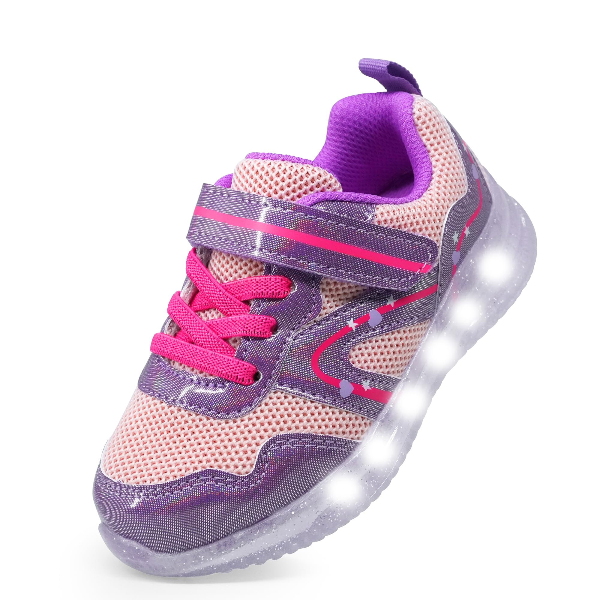 SKYWHEELPink Light Up Shoes for Girls Toddler Purple Tennis Velcro(Pink  Size 11)