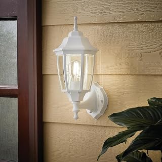 Photocell-Controlled Outdoor Wall Light – Die-Cast Aluminum & Glass Water-Resistant Exterior Fixture, Wet Location Rated, E26 Base (60W Max) for Porch, Garage, Garden(White)