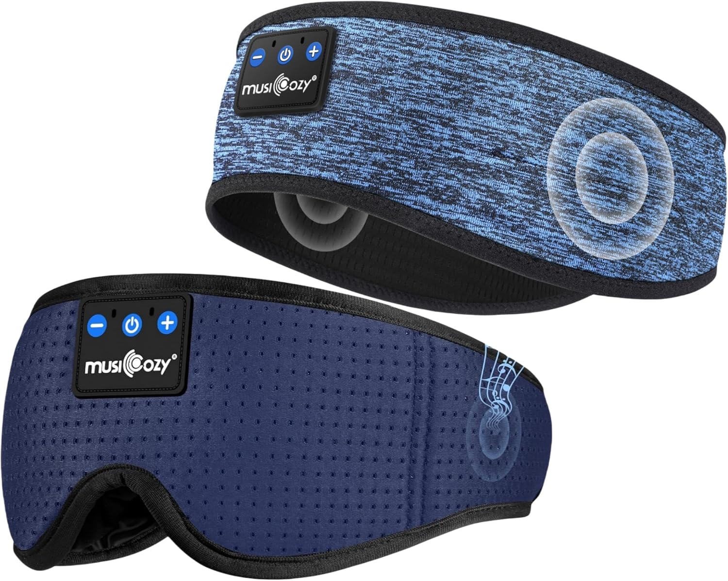 MUSICOZY Sleep Headphones Bluetooth Eye Mask for Sleeping, Headband Wireless Headphones Sleeping Masks Headphones, Sleep Earbuds for Side Sleepers Men Women with Speakers Cool Tech Gadgets, 2 Packs