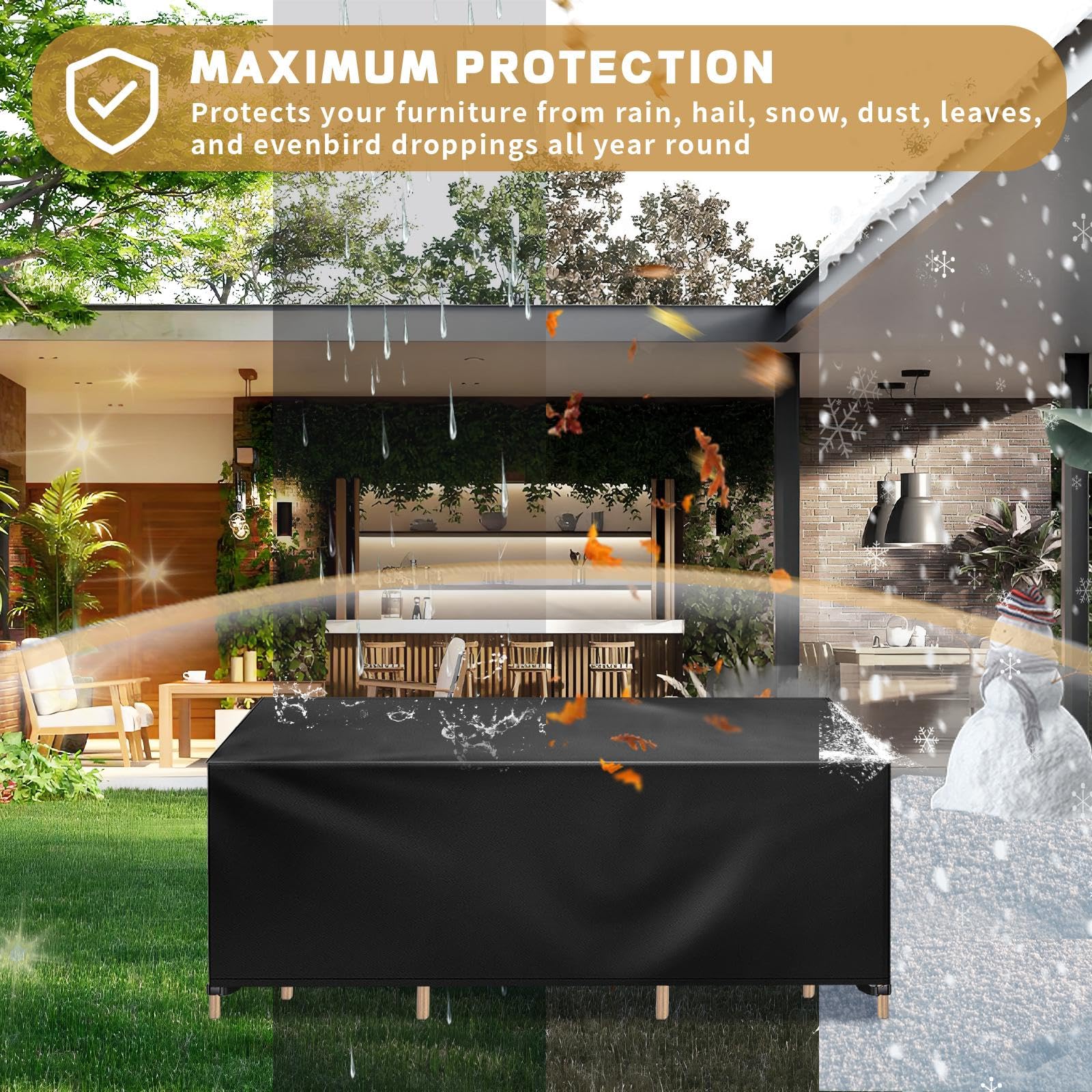 HNBFKD Waterdichte tuinmeubelhoezen 140x80x85cm/LxBxH rechthoekig Heavy Duty 420D Oxford-stof winddichte buitentafel, rotan & patio rechthoekige tuinmeubelhoezen zilver