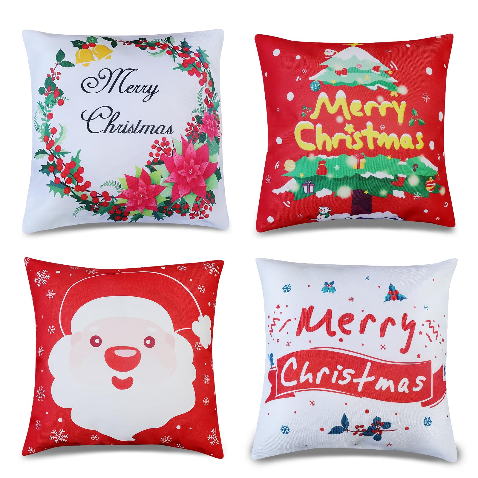 4 fundas de cojín navideñas, fundas de cojín decorativas rojas, fundas de almohada decorativas para invierno, árbol de Navidad, alce, Papá Noel, sofá, silla, cama, fundas decorativas (colorido)