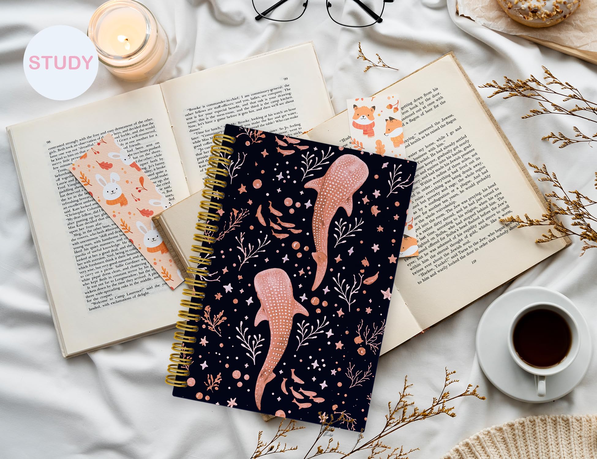 Taccuino con squalo balena, regalo di biologia marina, diario da donna, grazioso taccuino arancione con animali dell'oceano, regalo per gli amanti dell'oceano, quaderno a spirale con