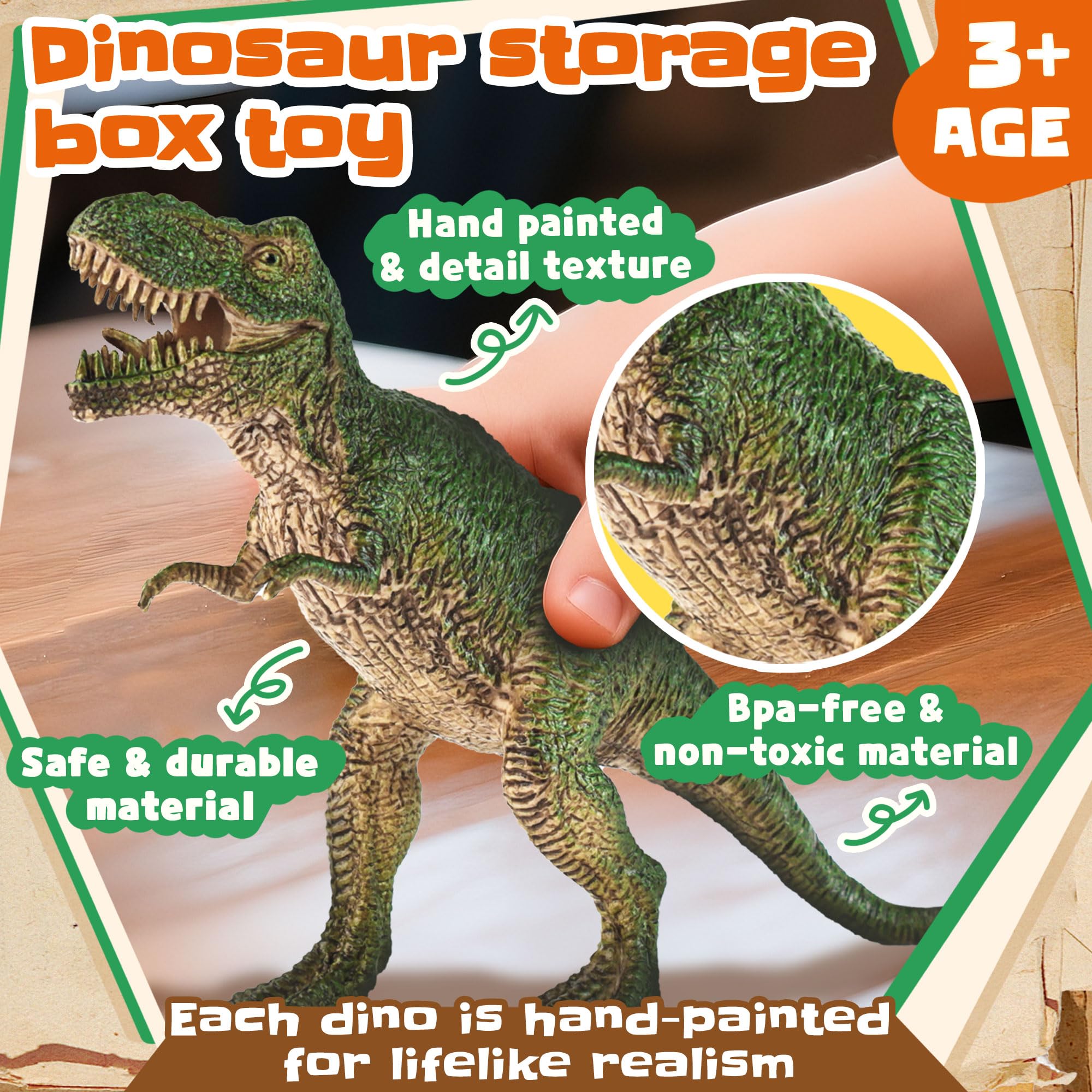 Zippytots - Juguete de dinosaurio para niños de 3 a 5 a 5 a 7 a 14 figuras realistas de dinosaurio de plástico con caja de almacenamiento y folleto de aprendizaje, juguete educativo para niños y niños