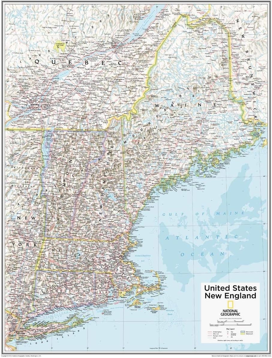 National Geographic: New England Wall Map - 22 x 28 inches - Paper Rolled