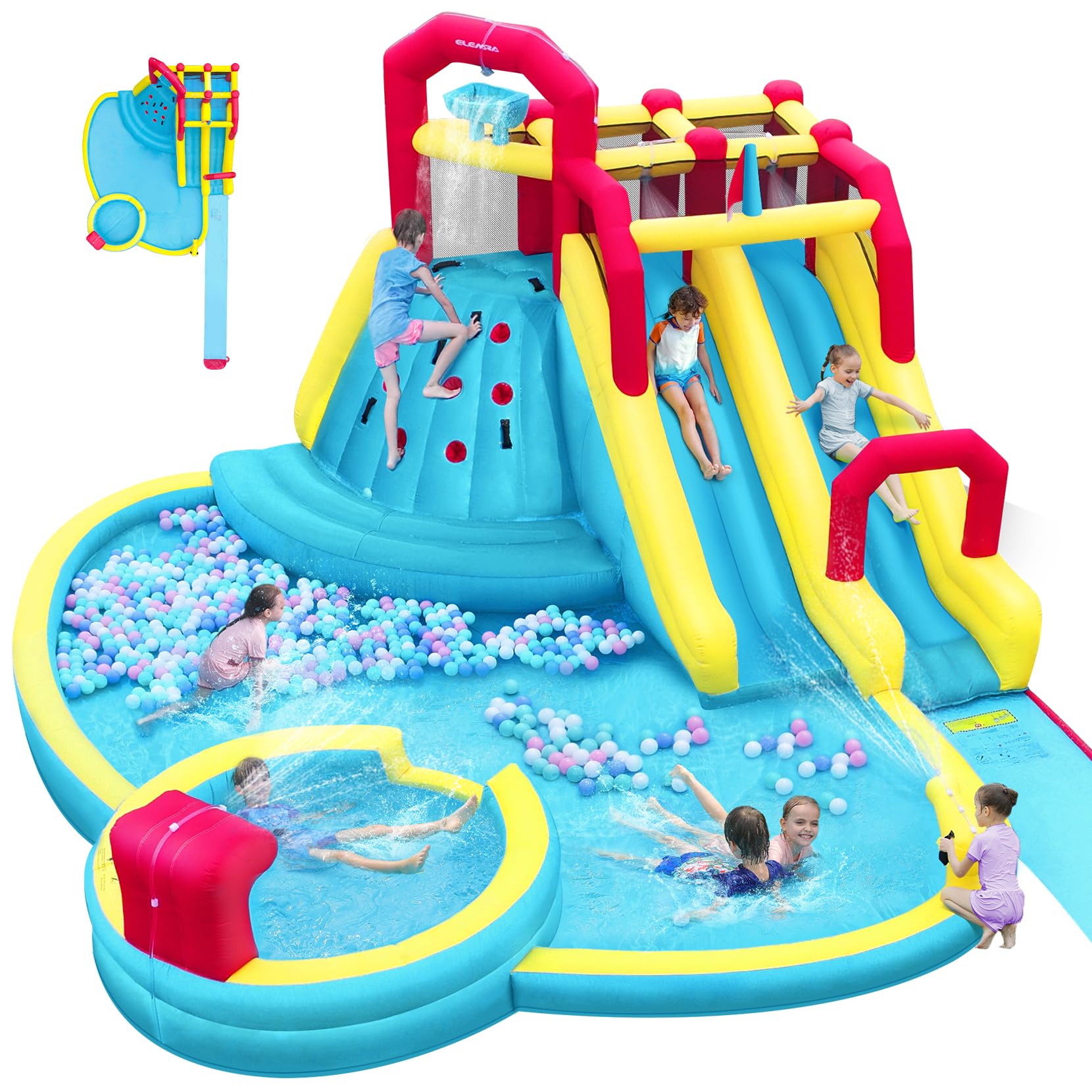 Photo 1 of ELEMARA XL Inflatable Water Slide with 19ft Attachable Slip and Slide,Large 7 in 1 Blow Up Water Park,Bounce House for Backyard with 2 Slides,Climbing Wall,Deep Pool?Water Cannon,750W Blower for Kids