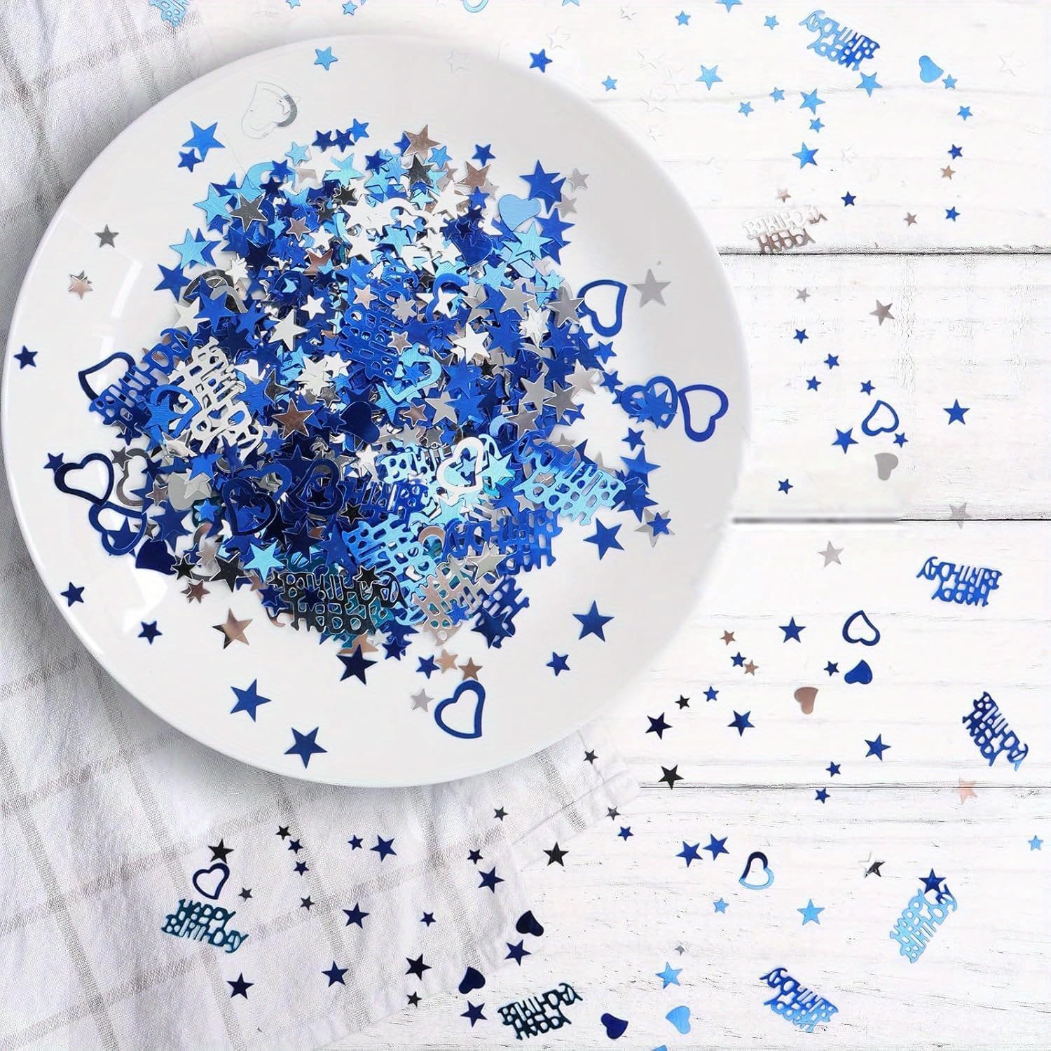 Blue and Silver Happy Birthday Confetti 1200 Pcs Heart Star Shape Glitter for Party Decorations PVC Shimmering Happy Birthday Table Decoration Confetti