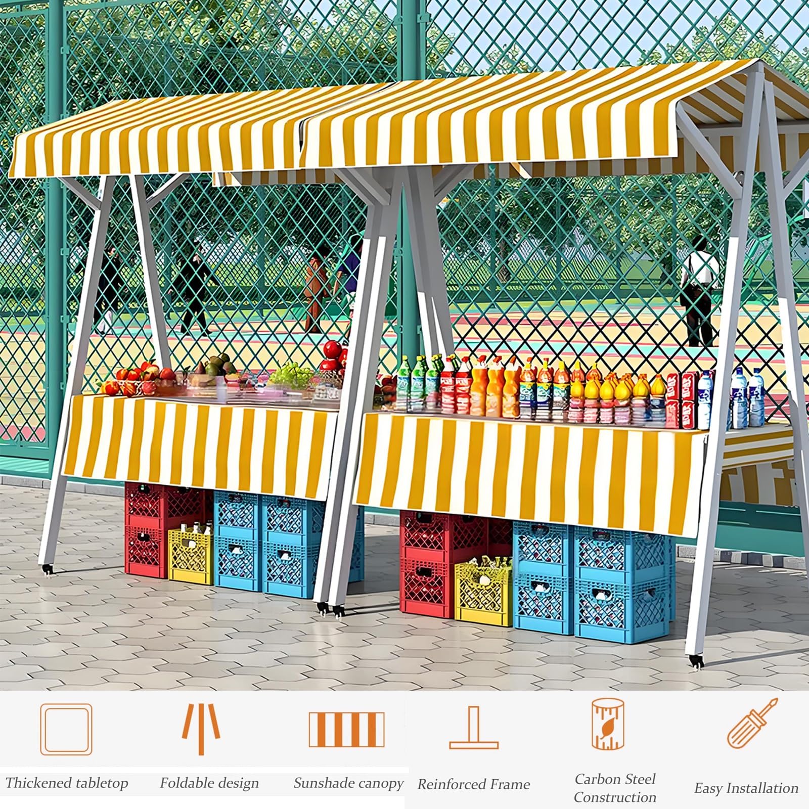 Bancarella per mercatino,Chioschi stradali con ruote,carretti per venditori di cibo e bancarelle/stand dei mercati agricoli adatti a festival e spiagge,carrello pieghevole(Red,130x60x200cm)