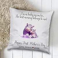 Vista 2 de Hippopotamus Matching for Mother's Day, First Mother's Day Custom Pillowcase, Personalized Mother's Day Pillowcase, Gift for Mom, Home Decor