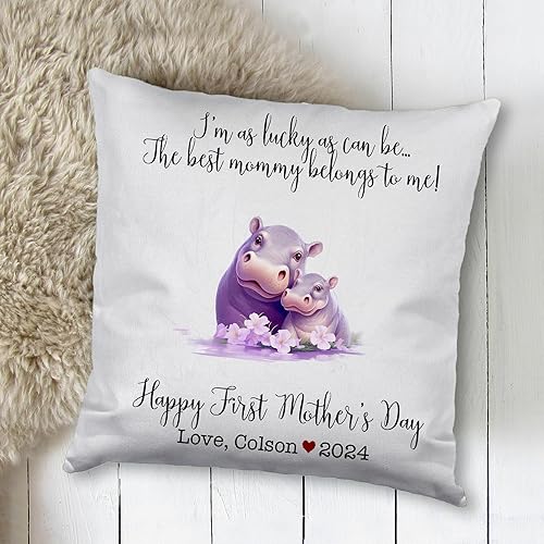 Miniatura 2 de Hippopotamus Matching for Mother's Day, First Mother's Day Custom Pillowcase, Personalized Mother's Day Pillowcase, Gift for Mom, Home Decor