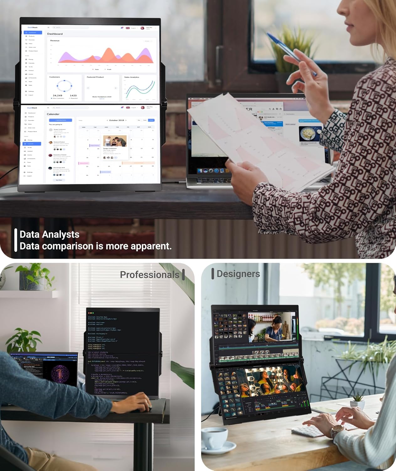 Ingnok 15.6" Dual Portable Monitor, FHD 1080P Laptop Screen Extender, Compatible with (Wins/Mac), 180° Foldable&4 Speakers, Plug & Play for Laptop, Mac,PC - Image 7