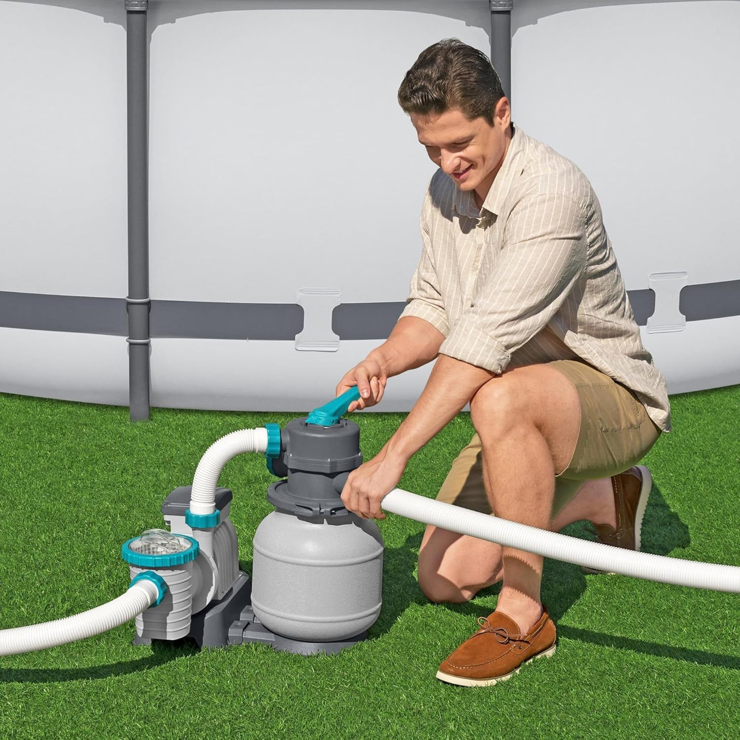 Bestway Pompa di Filtraggio a Sabbia Flowclear 58497, Portata 5.678 L/H per Piscine Fuori Terra