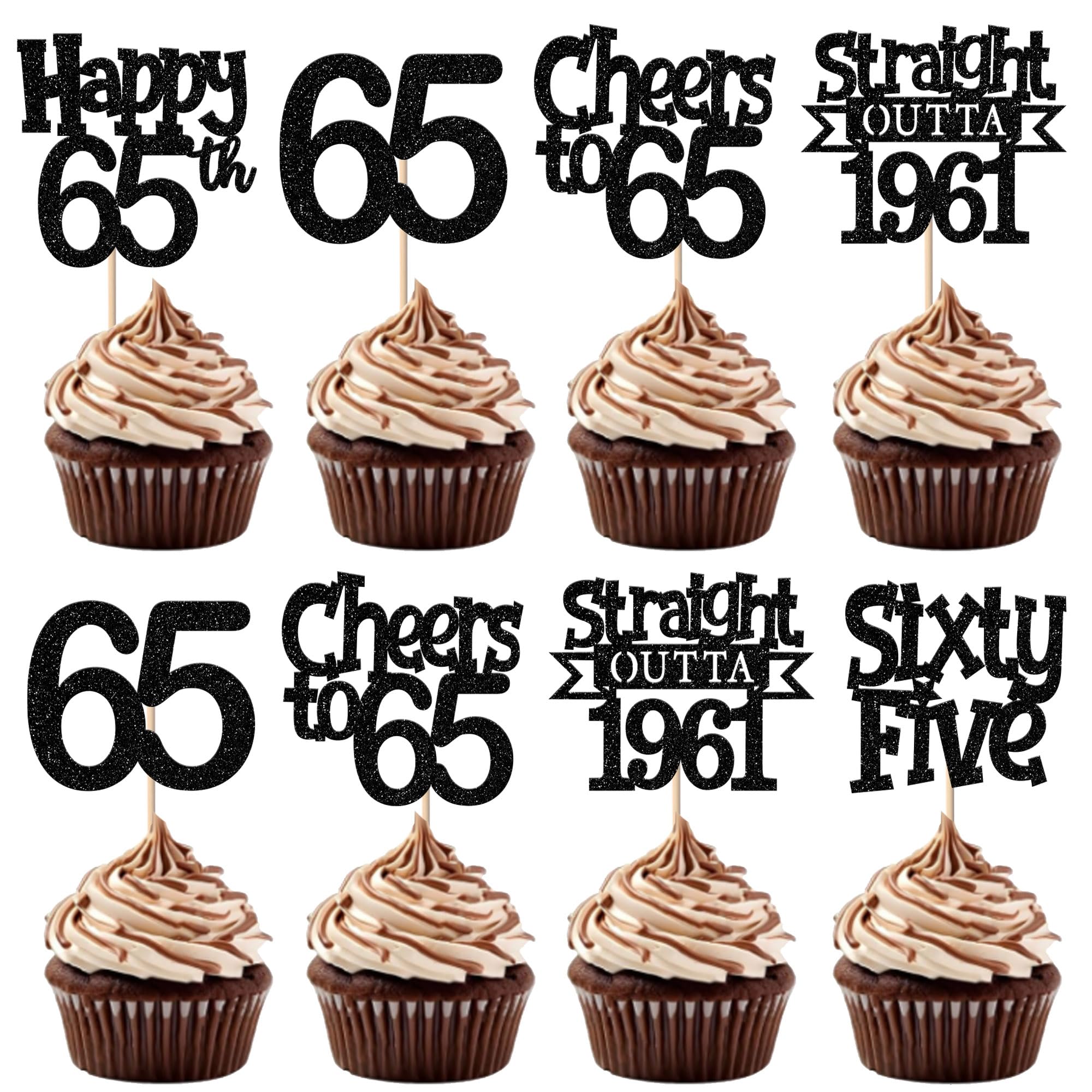 30 Stück 65th Geburtstag Cupcake Toppers Glitzer Straight Outta 1961 Kuchen Deko Happy 65th Hello Sixty Five Tortendeko für Prost auf 65 Geburtstag Hochzeit Jahrestag Party Kuchen Dekorationen Schwarz