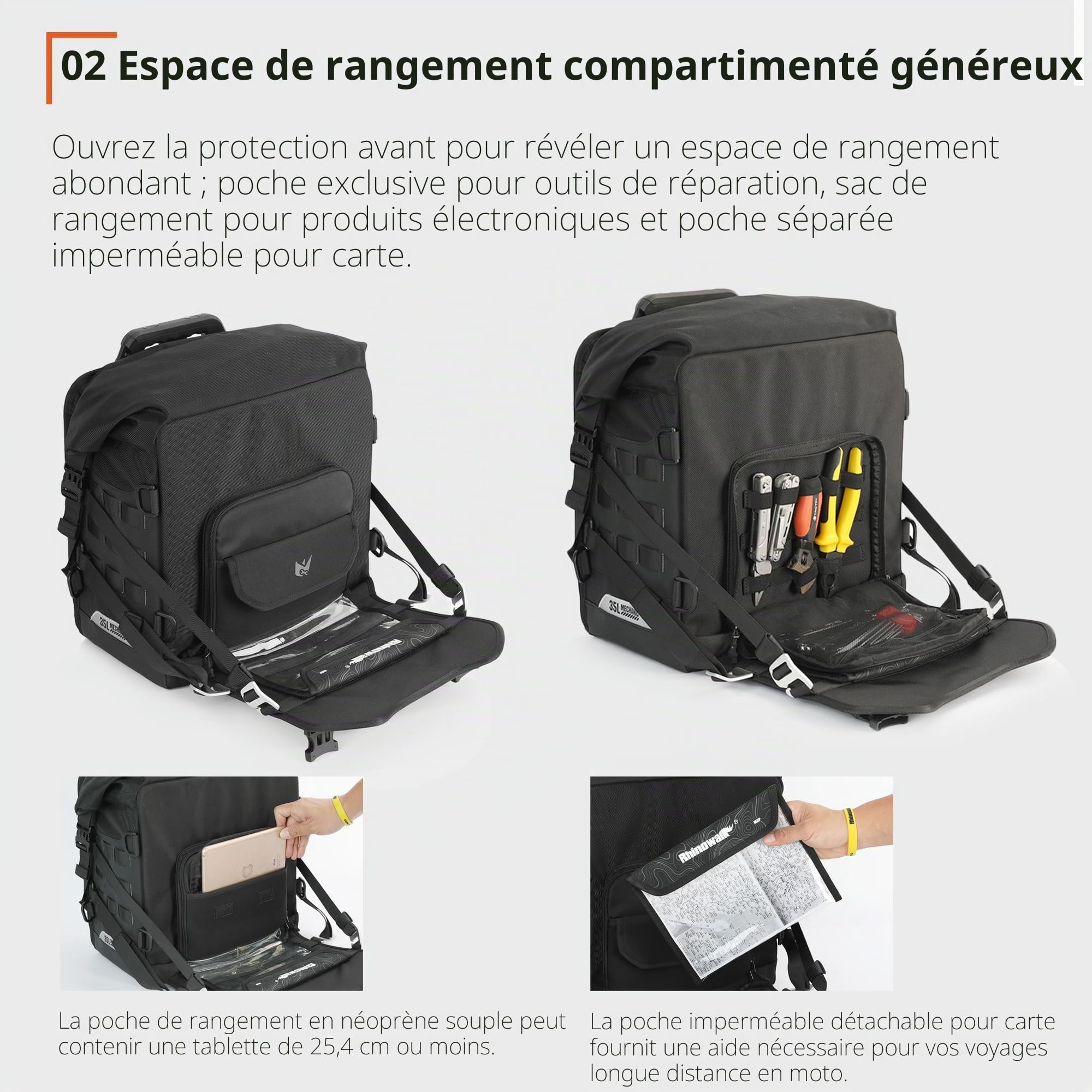 Rhinowalk Sacoche latérale pour moto - 35 l - Fermeture rapide