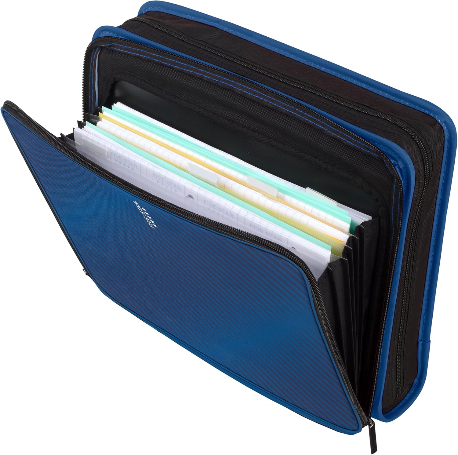 five star zipper binder, 2 inch 3-ring binder with round rings, 5-tab expanding file, 380 sheet capacity, cobalt blue (72534)