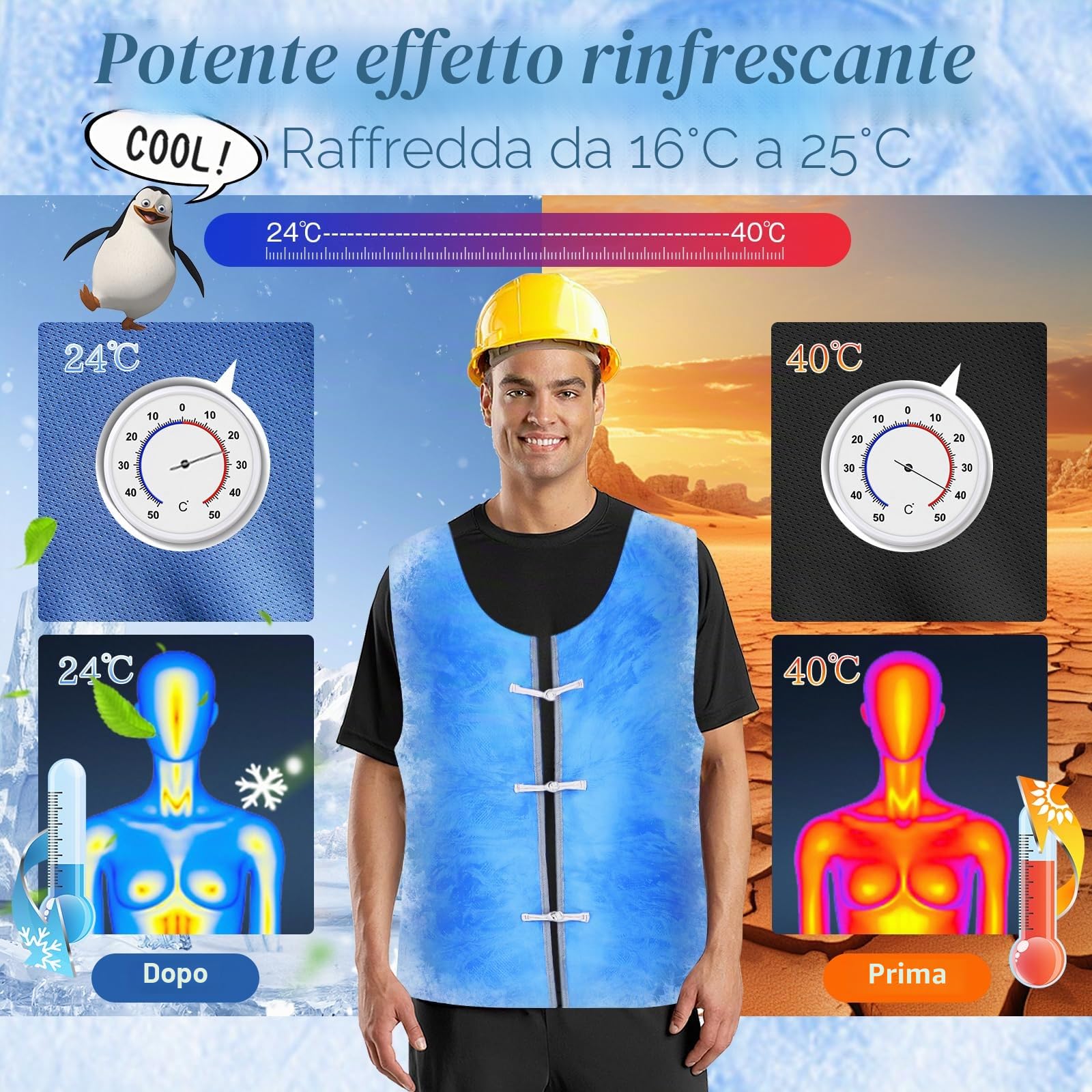 Gilet di Ghiaccio,Gilet di Raffreddamento di Stile del Cardigan,Gilet di Raffreddamento Resistente Al Calore Estivo,Giubbotto di Ghiaccio per Lavoro, Sport e Attività All'aperto