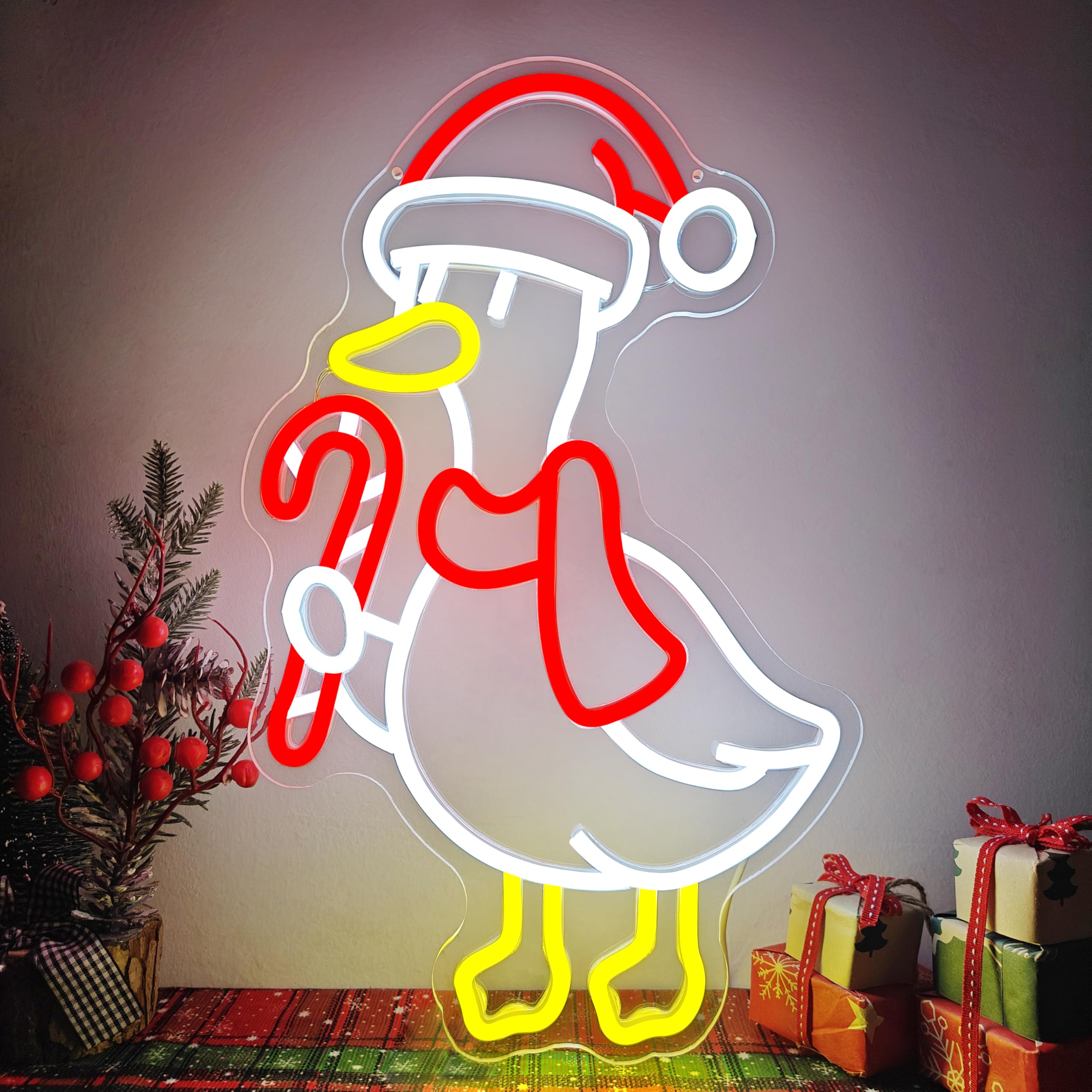 Letrero de neón de ganso de Navidad, letrero de luz de neón para dormitorio, habitación de niños, porche, alimentado por USB, letrero LED de Feliz Navidad, decoración de pared de neón