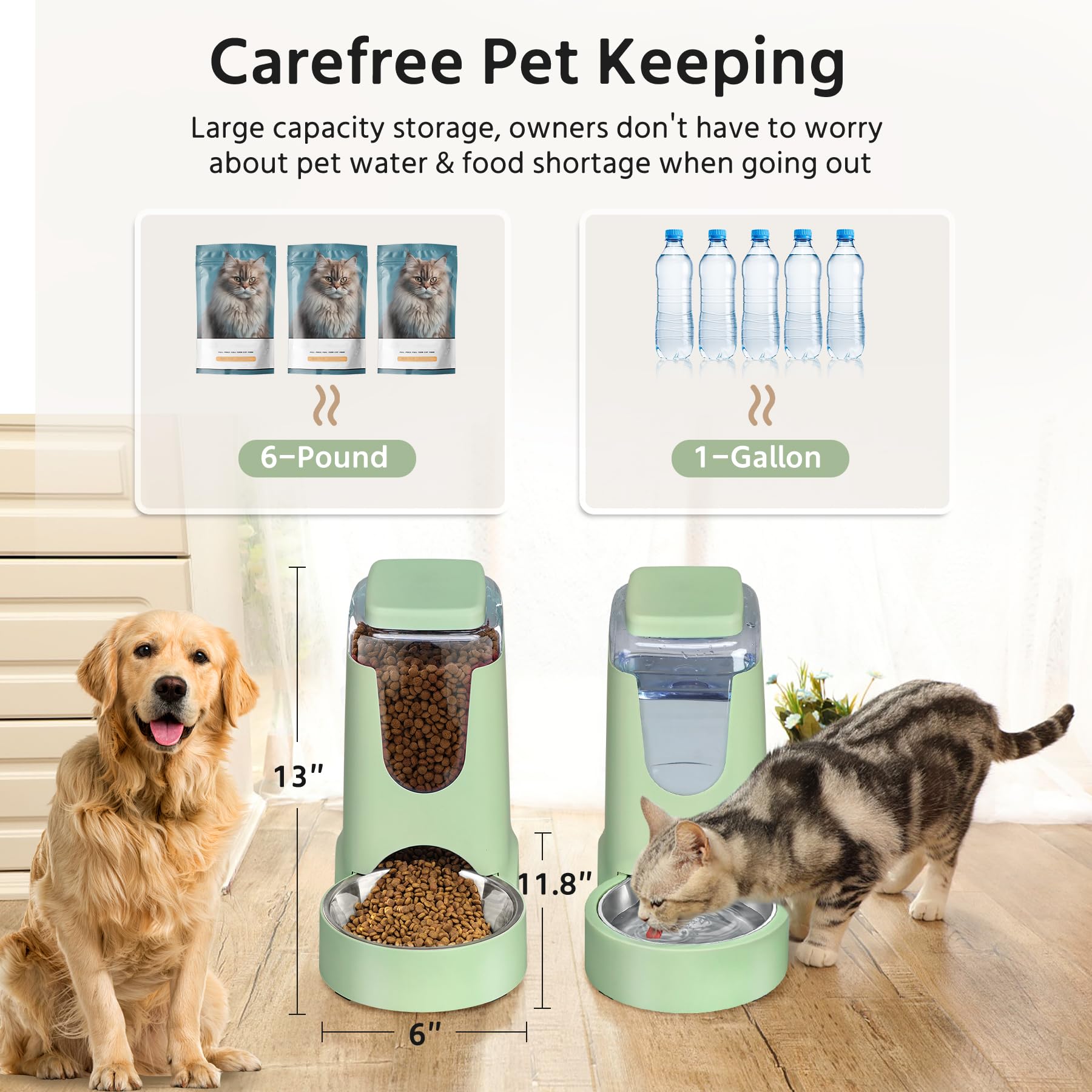 Automatischer Katzenfutterspender und Edelstahl-Wasserspender, Schwerkraft-Hunde-Bewässerungs-Set, Futterspender und Bewässerungs-Set für kleine, mittelgroße Kätzchen, Welpen, Haustiere (3,5 l x 2