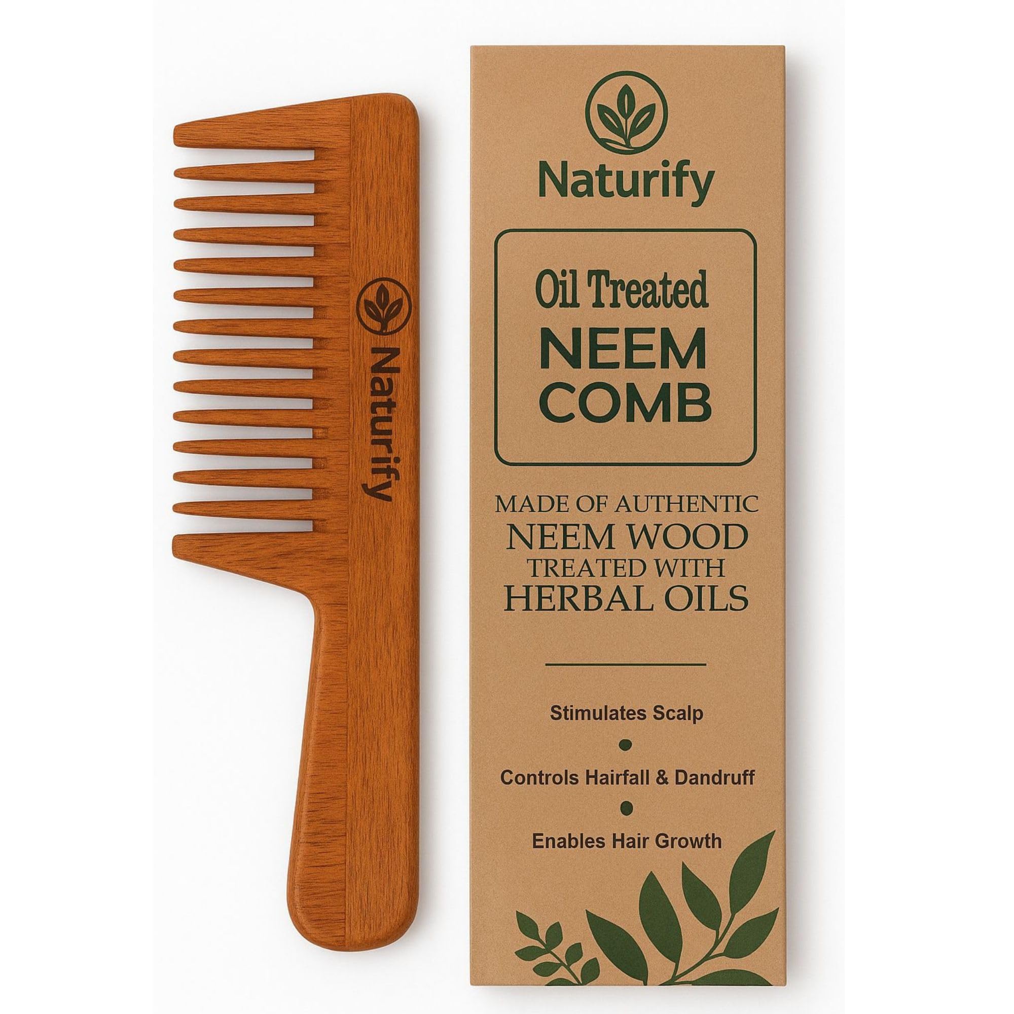 Naturify 100% Pure Neem Wood Comb | Anti-Dandruff, Anti-Hairfall & Scalp Friendly | Handmade Wooden Comb for Men & Women | Eco-Friendly Hair Care (SET OF 1)-image-30