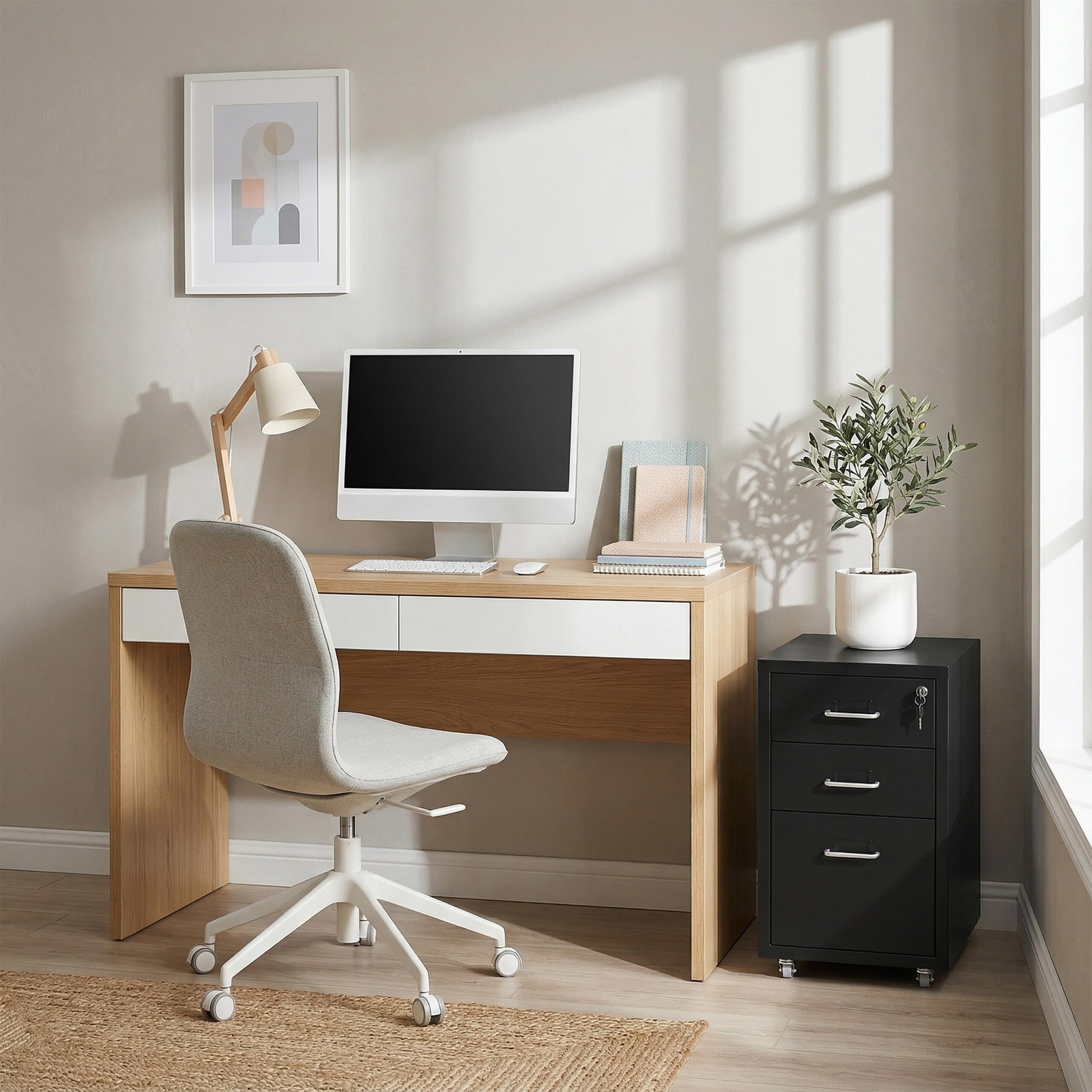 Relaxdays Caisson à roulettes verrouillable en métal, 3 tiroirs, 45,5 x 28 x 41 cm, Noir, Bureau, Charge 31 kg