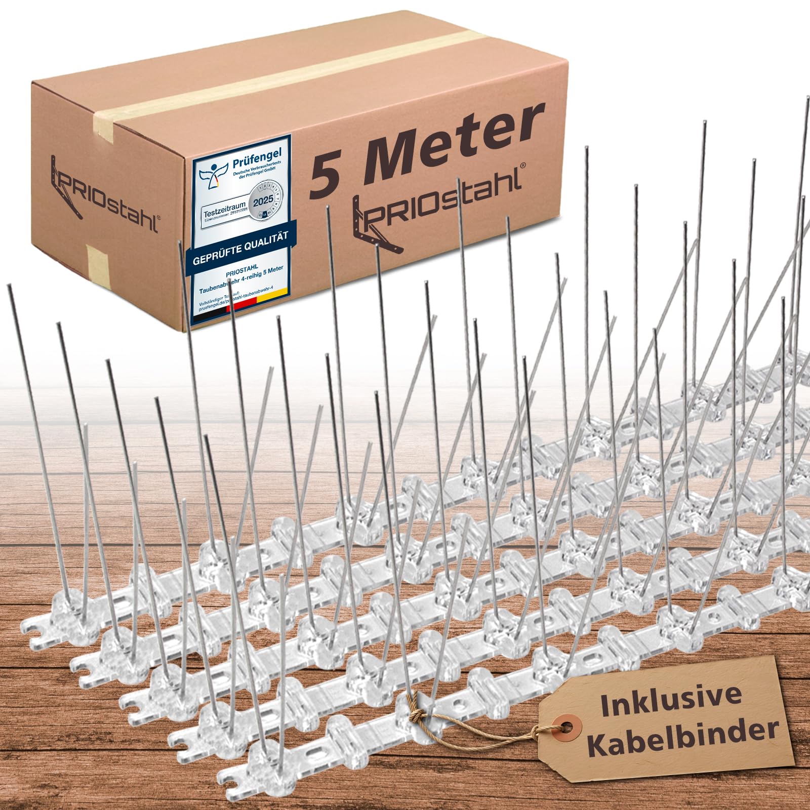 Taubenabwehr Vogelabwehr 5 Meter 2 - reihig EDELSTAHL A2 Taubenspikes UV-Beständig & rostfrei für Balkon Dach Fenster oder Sichtschutz Spikes gegen Tauben oder Katzen Abwehr Vogelschutz Vogelschreck