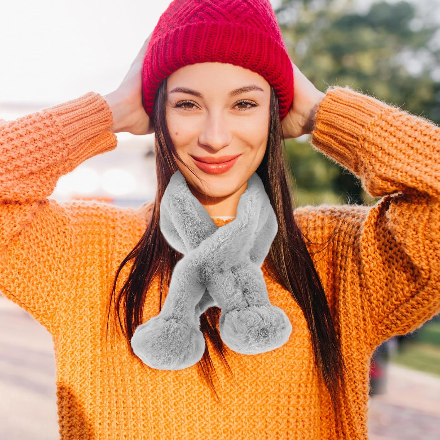 BESTonZON Soft and Comfortable Faux Fur Scarf with Pompom for Boys, Excellent Warmth Winter Neck Wrap, Stylish and Fashionable Cold Weather Accessory