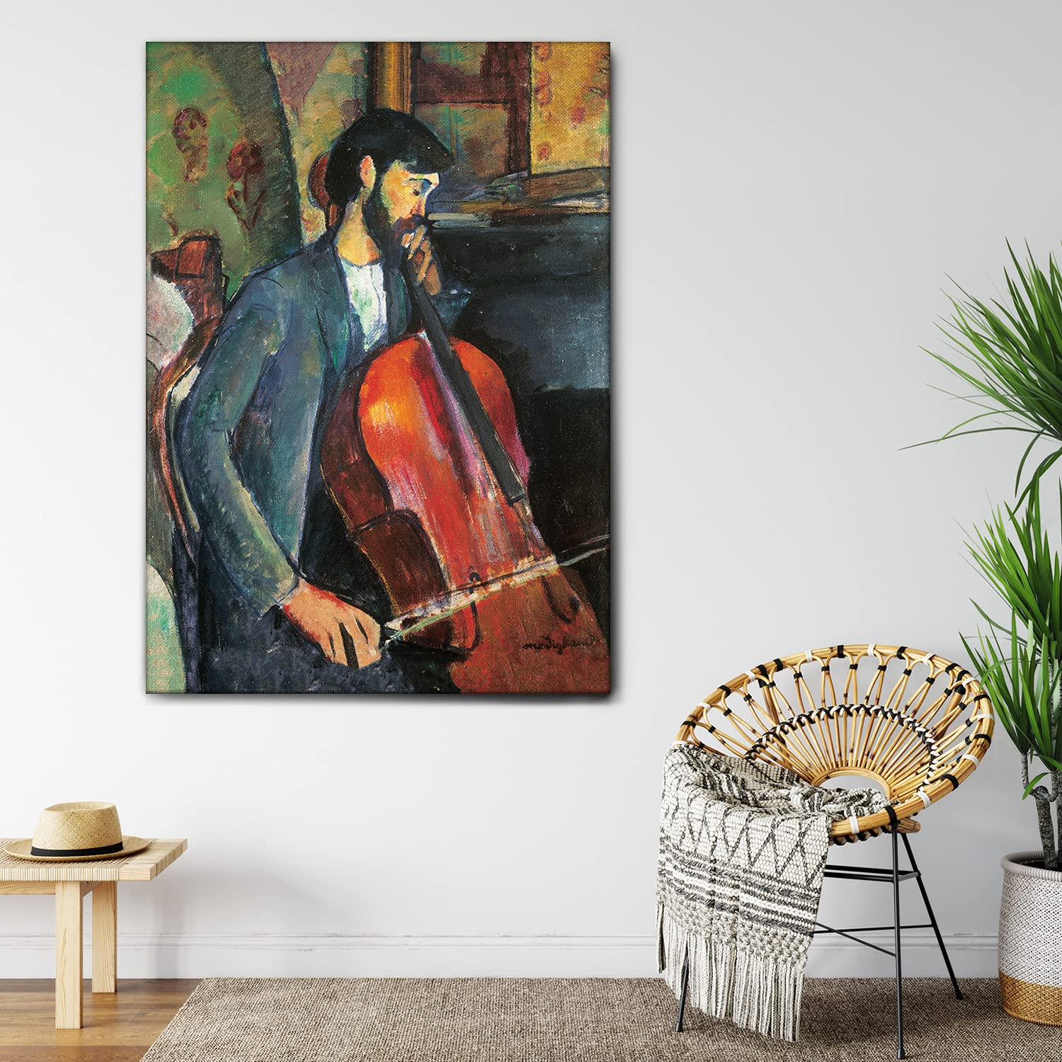 Giallobus - Quadro - Amedeo Modigliani - Il violoncellista - Tela Canvas Telaio Standard - 100x140 - Pronto da Appendere - Quadri Moderni per la casa