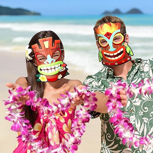 Miniatura 4 de Aoriher 16 unidades Aloha suministros para fiesta Tiki TotemTropical máscaras para Luau Hawaii Tiki máscaras de papel hawaianas recuerdos de fiesta