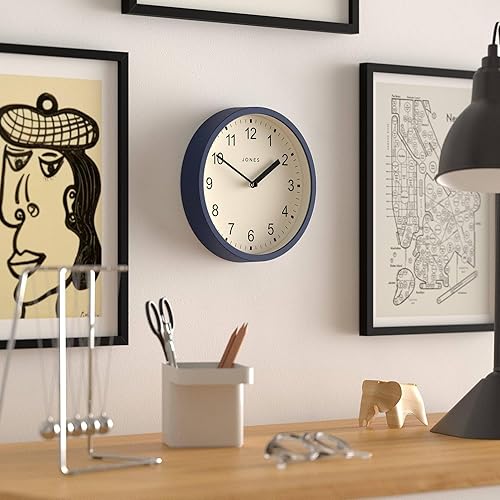 Miniatura 5 de JONES CLOCKS Reloj de pared giratorio  Reloj redondo pequeño y moderno  8 pulgadas  Azul oscuro  Números fáciles de leer  Ideal para cocina,